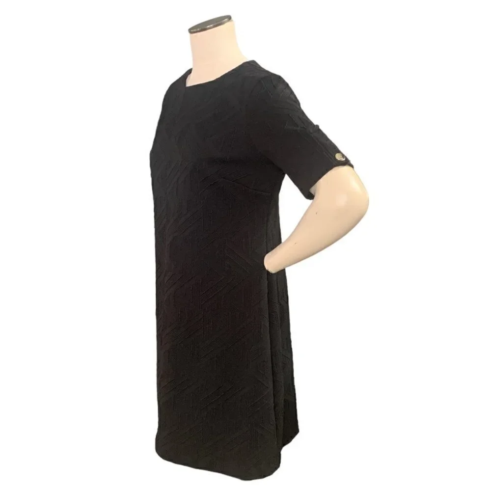 Tommy Hilfiger Textured Knit‎ Short Sleeve Dress Sz 12 Black 134B